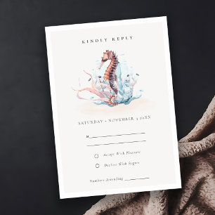 Onderwater Seahorse Seaweed Coral Wedding RSVP Kaartje