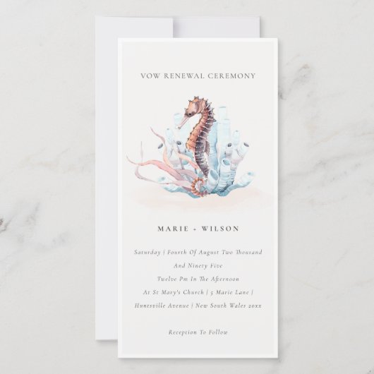 Onderwater Seahorse Seaweed Vow Renewal Invite Bedankkaart (Voorkant)