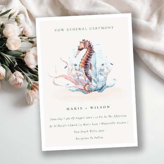Onderwater Seahorse Seaweed Vow Renewal Invite Bedankkaart
