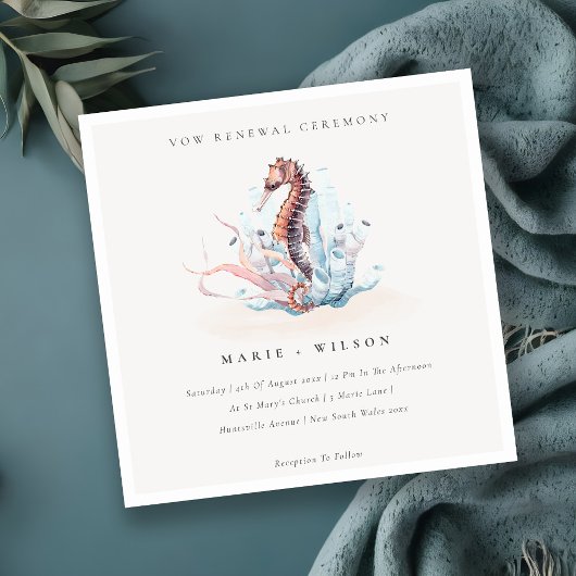 Onderwater Seahorse Seaweed Vow Renewal Invite Bedankkaart