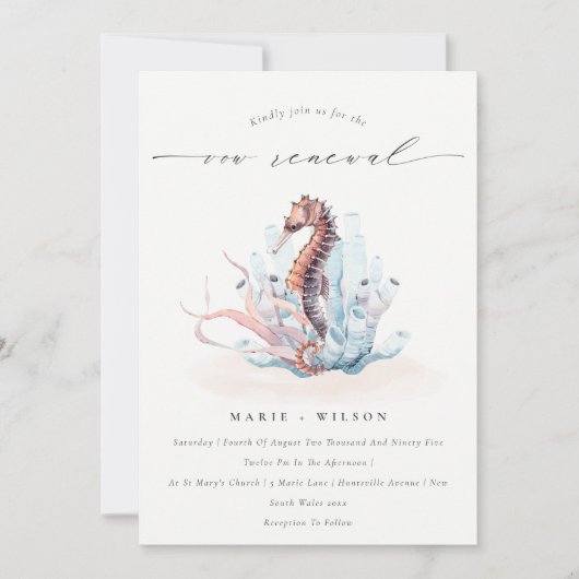Onderwater Seahorse Seaweed Vow Renewal Invite Bedankkaart (Voorkant)