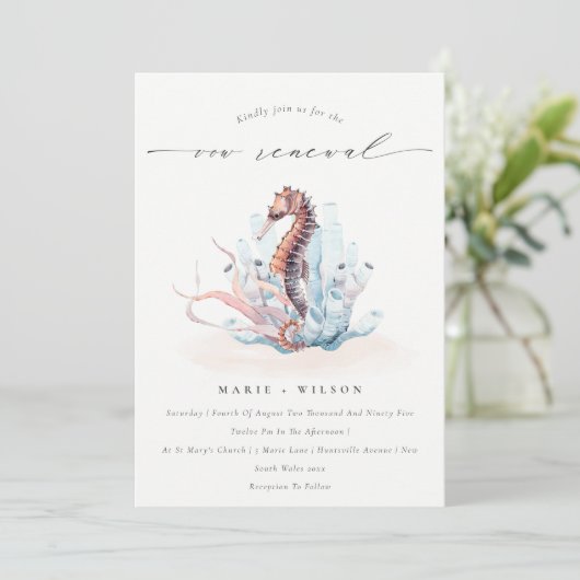 Onderwater Seahorse Seaweed Vow Renewal Invite Bedankkaart (Staand voorkant)