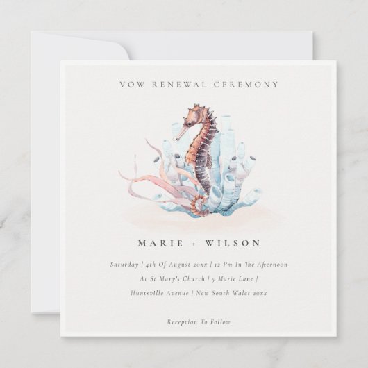 Onderwater Seahorse Seaweed Vow Renewal Invite Bedankkaart (Voorkant)