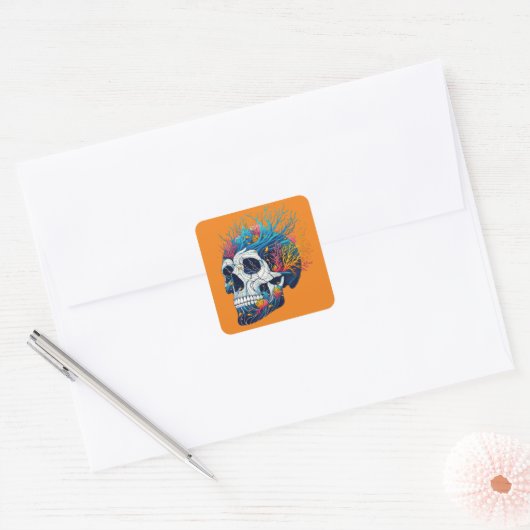 Onderwater Skullscape Vierkante Sticker (Envelop)