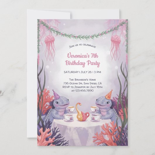 Onderwater Tea Party Schattigee Axolotl Ocean Birt Kaart (Voorkant)