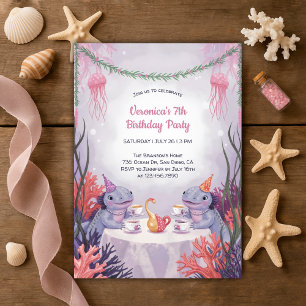 Onderwater Tea Party Schattigee Axolotl Ocean Birt Kaart