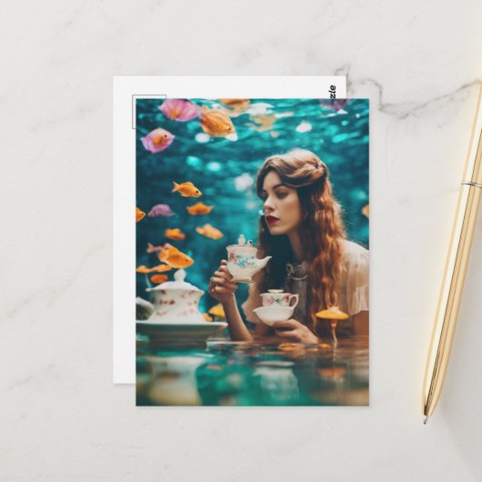 Onderwater thee met de goudvis briefkaart (Voorkant / Achterkant in situ)