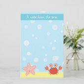 Onderwater thema met Zeester en Krab Briefpapier (Staand voorkant)