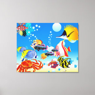 Onderwater Tropical Fish Fantasy Custom 2-Panel Canvas Afdruk