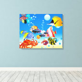 Onderwater Tropical Fish Fantasy Custom 2-Panel Canvas Afdruk (Insitu (Houten vloer))