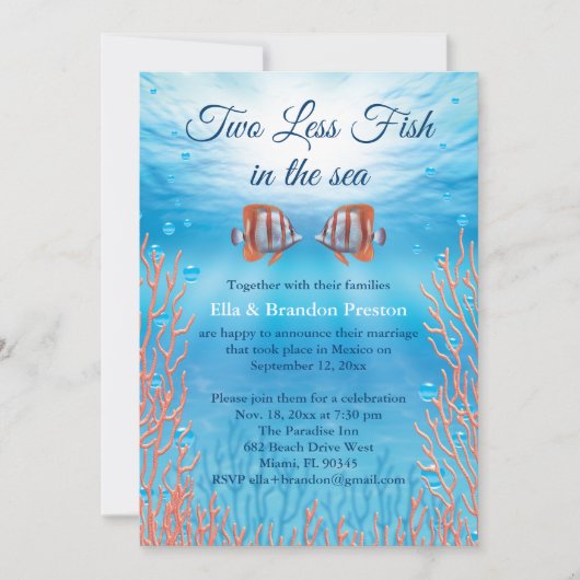 Onderwater Twee Minder Vis in het Zee Post Bruilof Kaart (Voorkant)