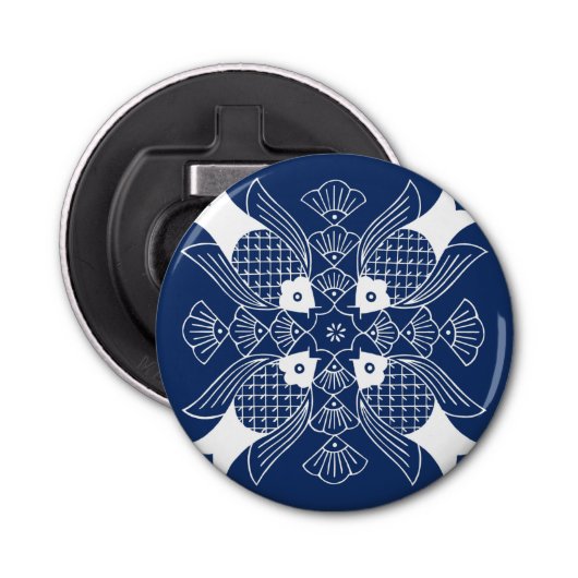 Onderwater Visontwerp met blauwe achtergrond Button Flesopener (Voorkant)