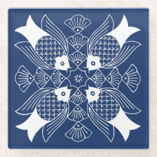 Onderwater Visontwerp met blauwe achtergrond Glazen Onderzetter