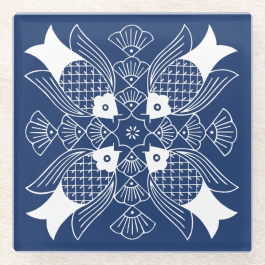 Onderwater Visontwerp met blauwe achtergrond Glazen Onderzetter (Voorkant)