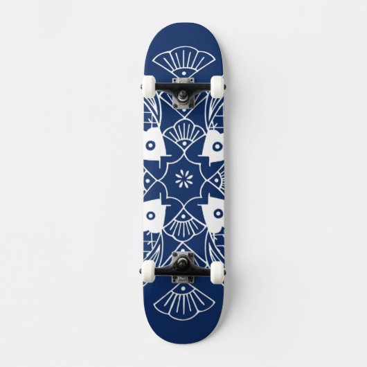 Onderwater Visontwerp met blauwe achtergrond Persoonlijk Skateboard (Voorkant)