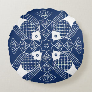 Onderwater Visontwerp met blauwe achtergrond Rond Kussen