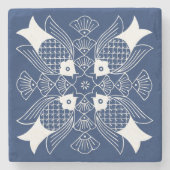 Onderwater Visontwerp met blauwe achtergrond Stenen Onderzetter (Voorkant)