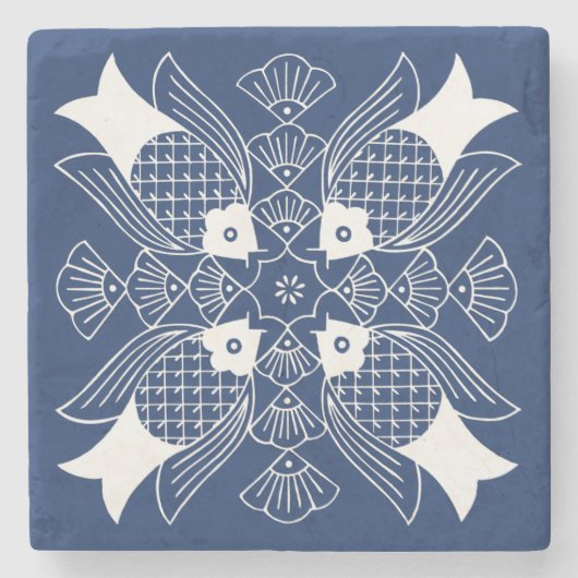 Onderwater Visontwerp met blauwe achtergrond Stenen Onderzetter (Voorkant)