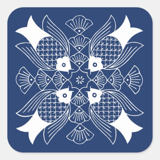 Onderwater Visontwerp met blauwe achtergrond Vierkante Sticker (Voorkant)