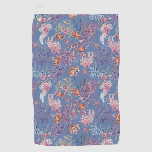 Onderwater Waterverf Compositie Reeks ontwerp 3 Golfhanddoek (Voorkant)