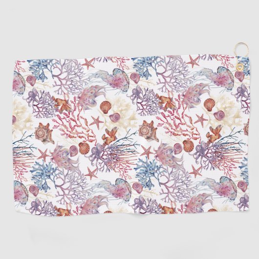 Onderwater Waterverf Compositie Reeks ontwerp 3 Golfhanddoek (Horizontaal)