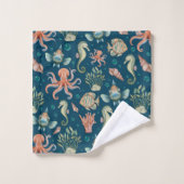 Onderwater wezens op blauw bad handdoek (Wasdoekje)