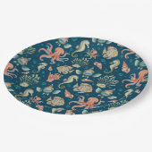 Onderwater wezens op blauw papieren bordje (Gekanteld)