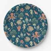 Onderwater wezens op blauw papieren bordje (Voorkant)