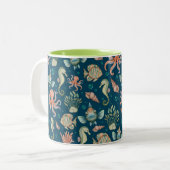 Onderwater wezens op blauw tweekleurige koffiemok (Voorkant links)