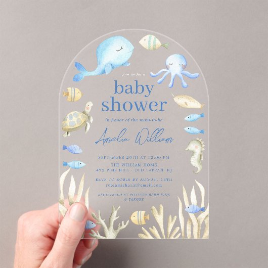Onderwater Whimsy Baby shower Invitation Acryl Uitnodigingen (Insitu (Draagbaar))
