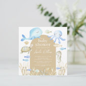 Onderwater Whimsy Baby shower Invitation Kaart (Staand voorkant)