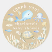 Onderwater Whimsy Baby shower Ronde Sticker (Voorkant)