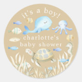 Onderwater Whimsy Baby shower Ronde Sticker (Voorkant)