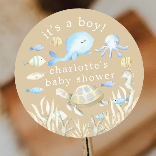 Onderwater Whimsy Baby shower Ronde Sticker