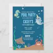 Onderwater Zee Animals Pool Party Verjaardag Kaart (Voorkant)