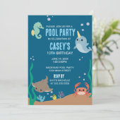 Onderwater Zee Animals Pool Party Verjaardag Kaart (Staand voorkant)