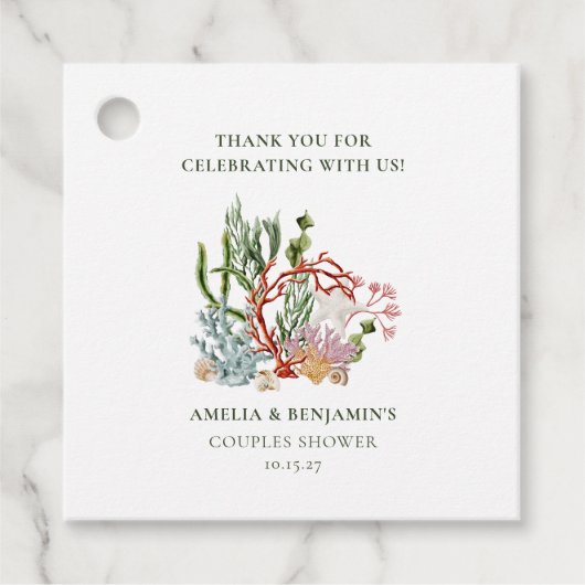 Onderwater Zee koraal schelpen Koppels Douche Bedankjes Labels (Voorkant)