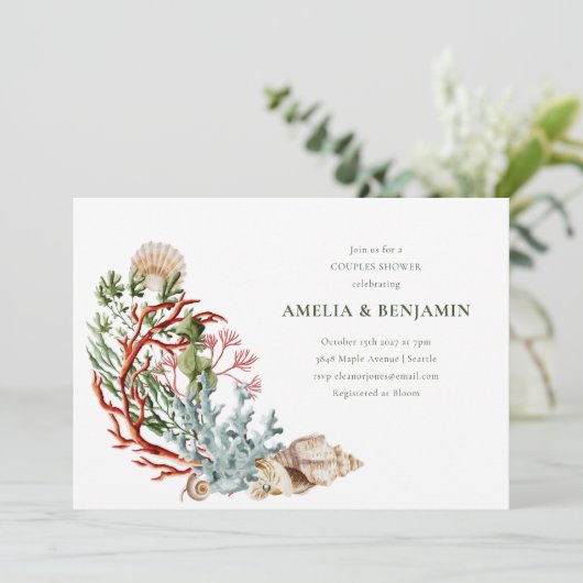 Onderwater Zee koraal schelpen Koppels Douche Kaart (Staand voorkant)