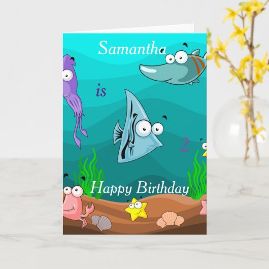 Onderwater Zee Persoonlijke Verjaardag Kaart (Gele Bloem)