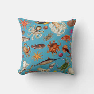 Onderwater Zeedieren Illustratie Oceaanblauw Kussen