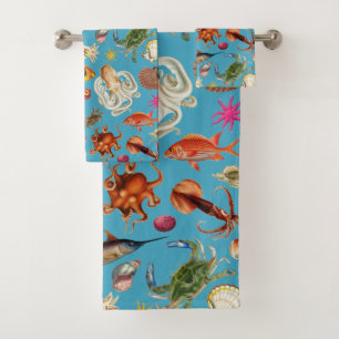 Onderwater Zeedieren Zeevaartpatroon Oceaanblauw Bad Handdoek