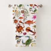 Onderwater Zeeleven Nautical Illustratiepatroon Bad Handdoek (Insitu)