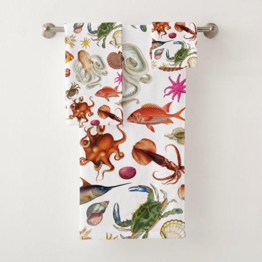 Onderwater Zeeleven Nautical Illustratiepatroon Bad Handdoek (Insitu)