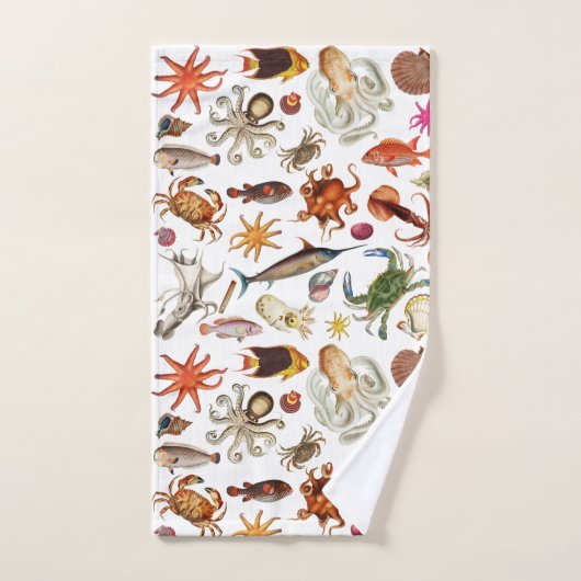 Onderwater Zeeleven Nautical Illustratiepatroon Bad Handdoek (Handdoek)