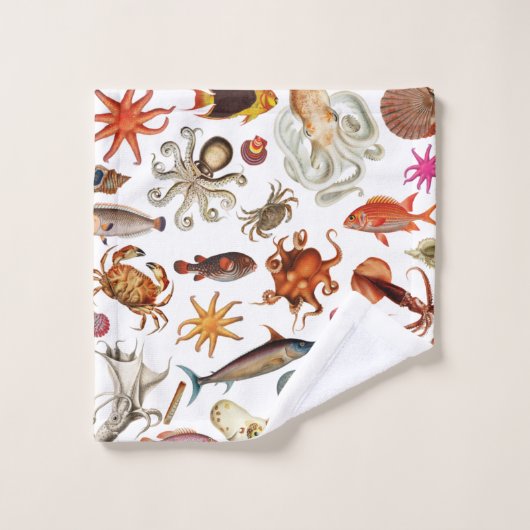 Onderwater Zeeleven Nautical Illustratiepatroon Bad Handdoek (Wasdoekje)