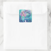 Onderwater Zeemeermin en Dolfijn Vierkante Sticker (Tas)