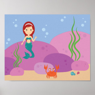 Onderwater zeemeermin oceaan cartoon kinderkamer poster