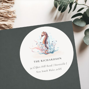 Onderwater Zeepaard Zeewier Koraal Adres Ronde Sticker