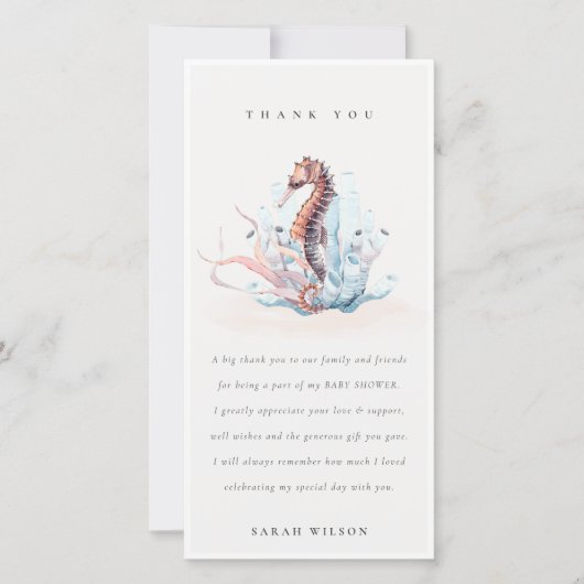 Onderwater Zeepaard Zeewier Koraal Baby Shower Bedankkaart (Voorkant)