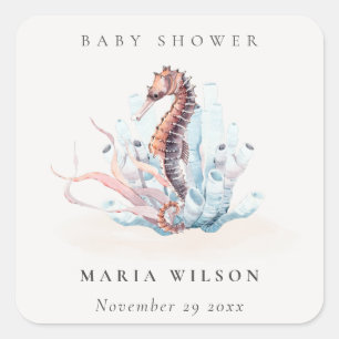 Onderwater Zeepaard Zeewier Koraal Baby Shower Vierkante Sticker